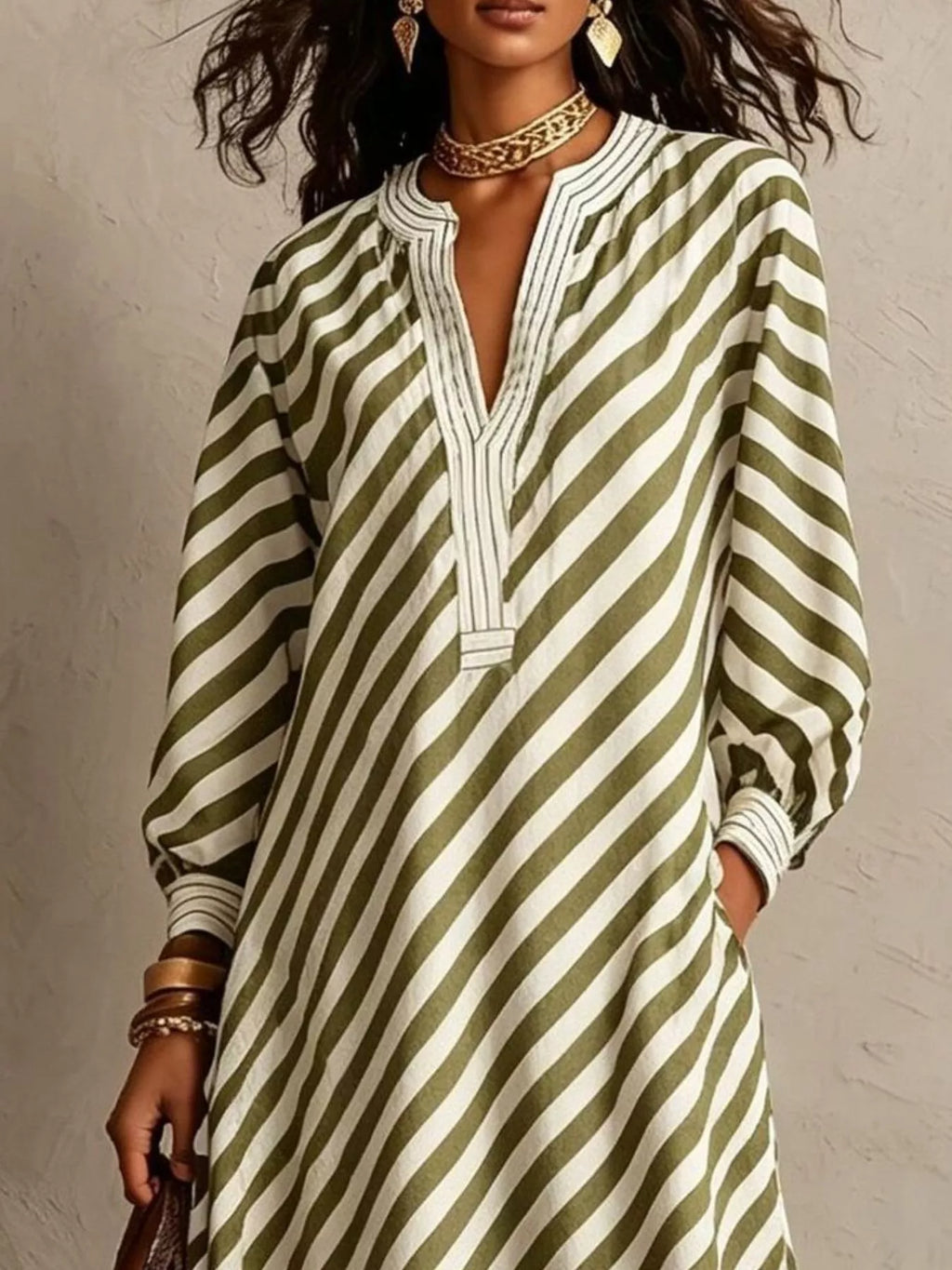Striped Long Sleeves Maxi Dress - Lilixa.store