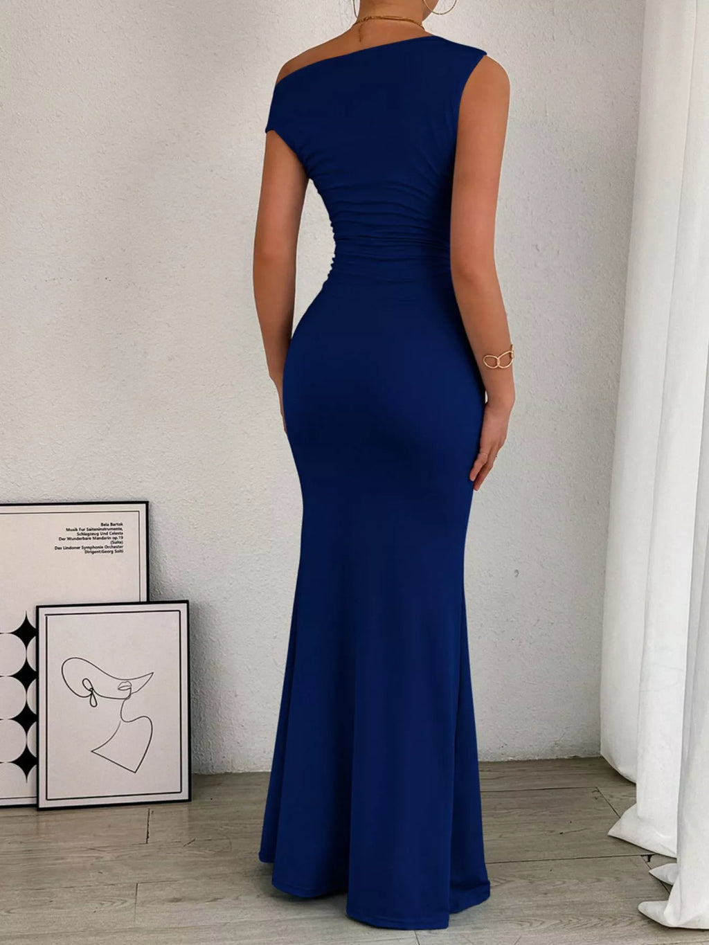 One-Shoulder Ruched Bodycon Maxi Dress - Lilixa.store
