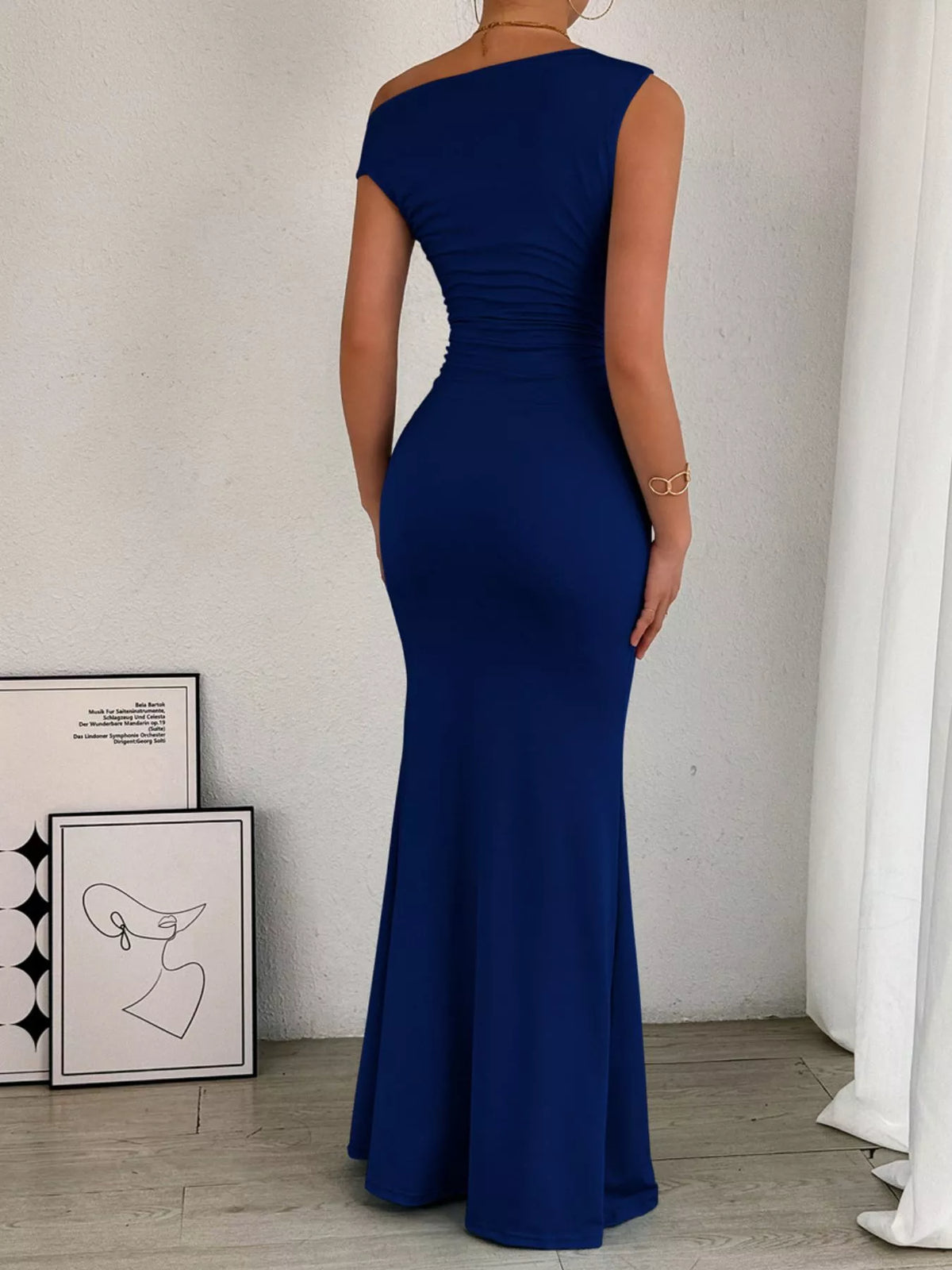 One-Shoulder Ruched Bodycon Maxi Dress - Lilixa.store