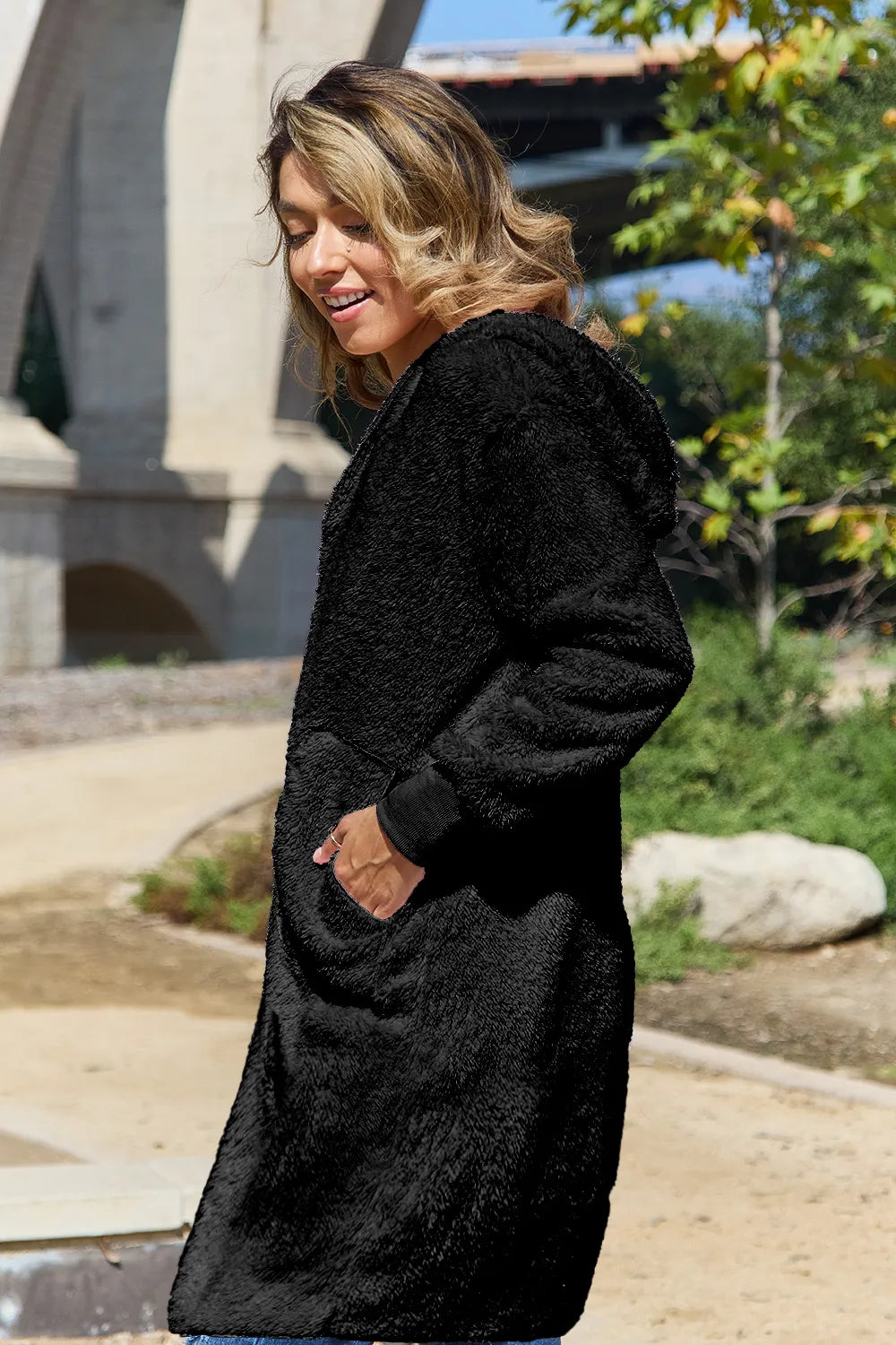 Double Take Full Size Hooded Teddy Bear Jacket with Thumbholes - Lilixa.store