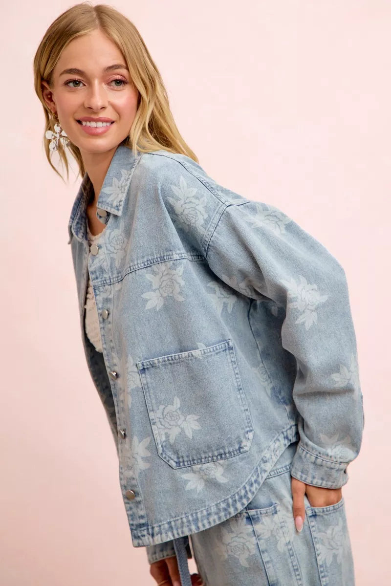 BiBi Printed Washed Denim Jacket With Pocket, view 6