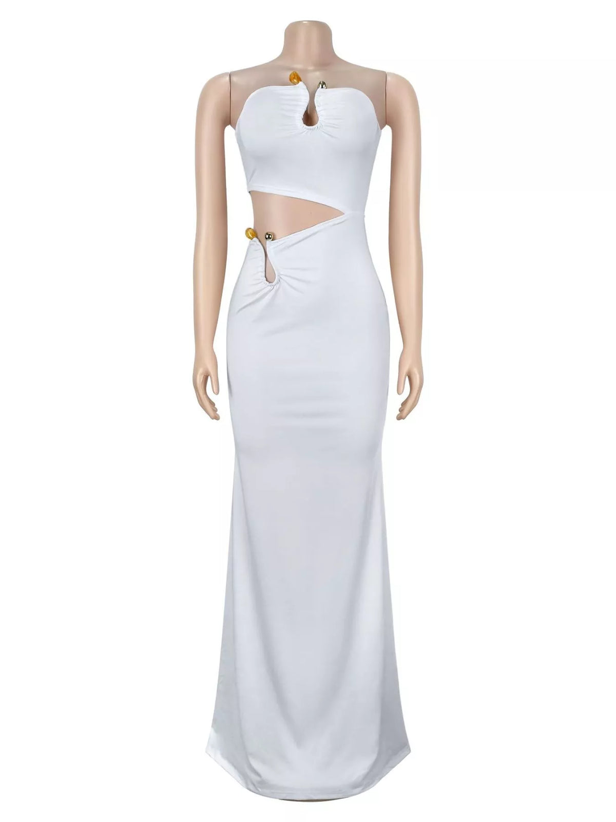 Strapless Cut-out Maxi Dress with Ruched Detail - Lilixa.store