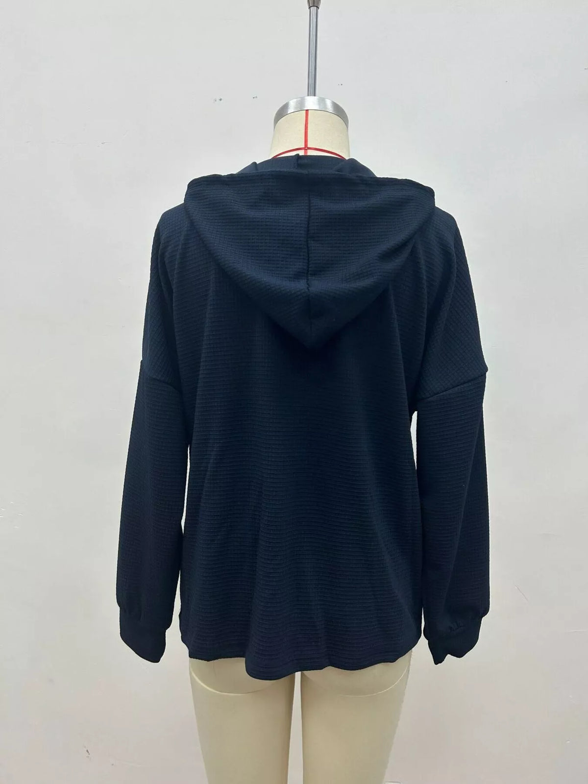 Full Size Waffle Knit Drawstring Long Sleeve Hoodie Plus Size
