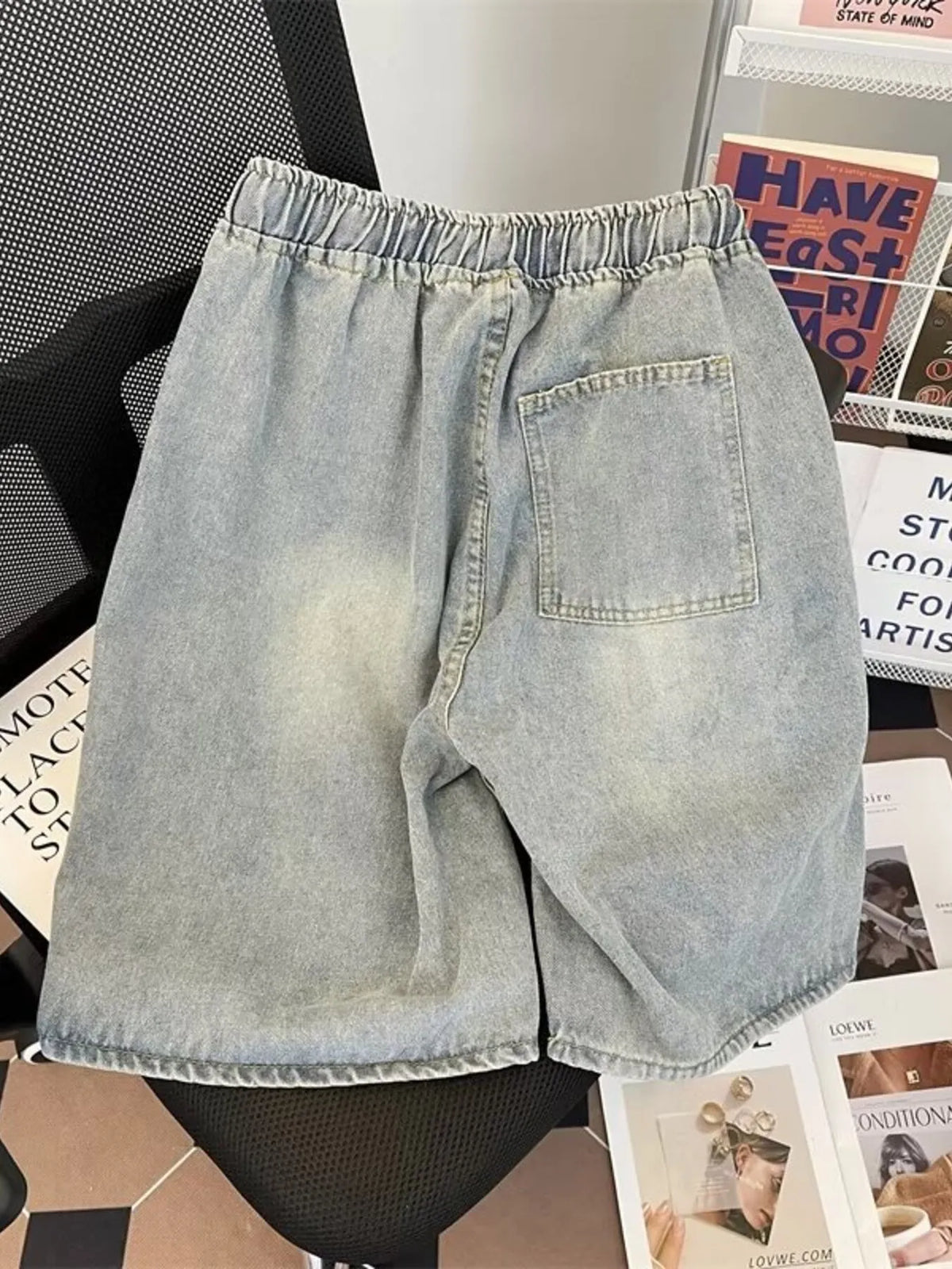 Men's Full Size Distressed Drawstring Denim Shorts Plus Size - Lilixa.store
