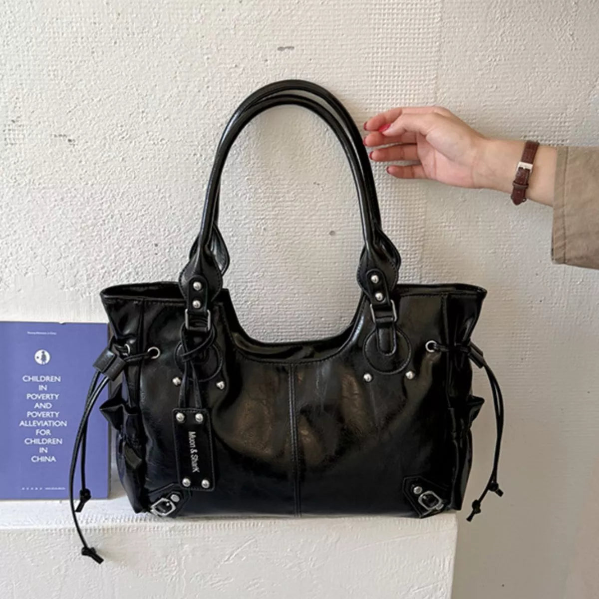 Drawstring Leather Handbag