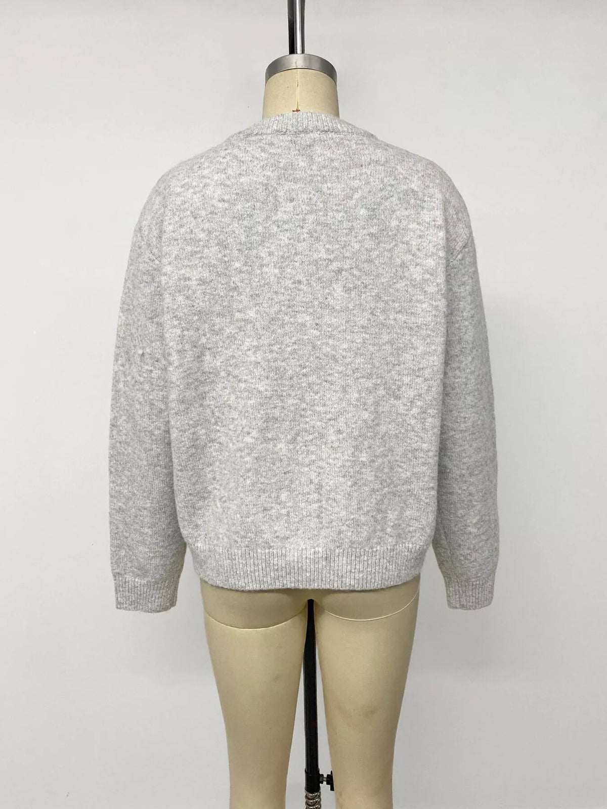 Crew Neck Button-Down Cardigan in Gray/white, view 22