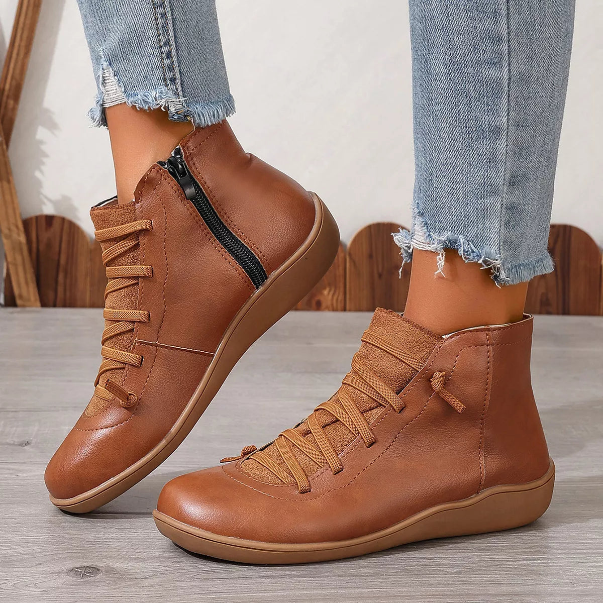 Lace-Up Faux Leather Ankle Boots - Lilixa.store