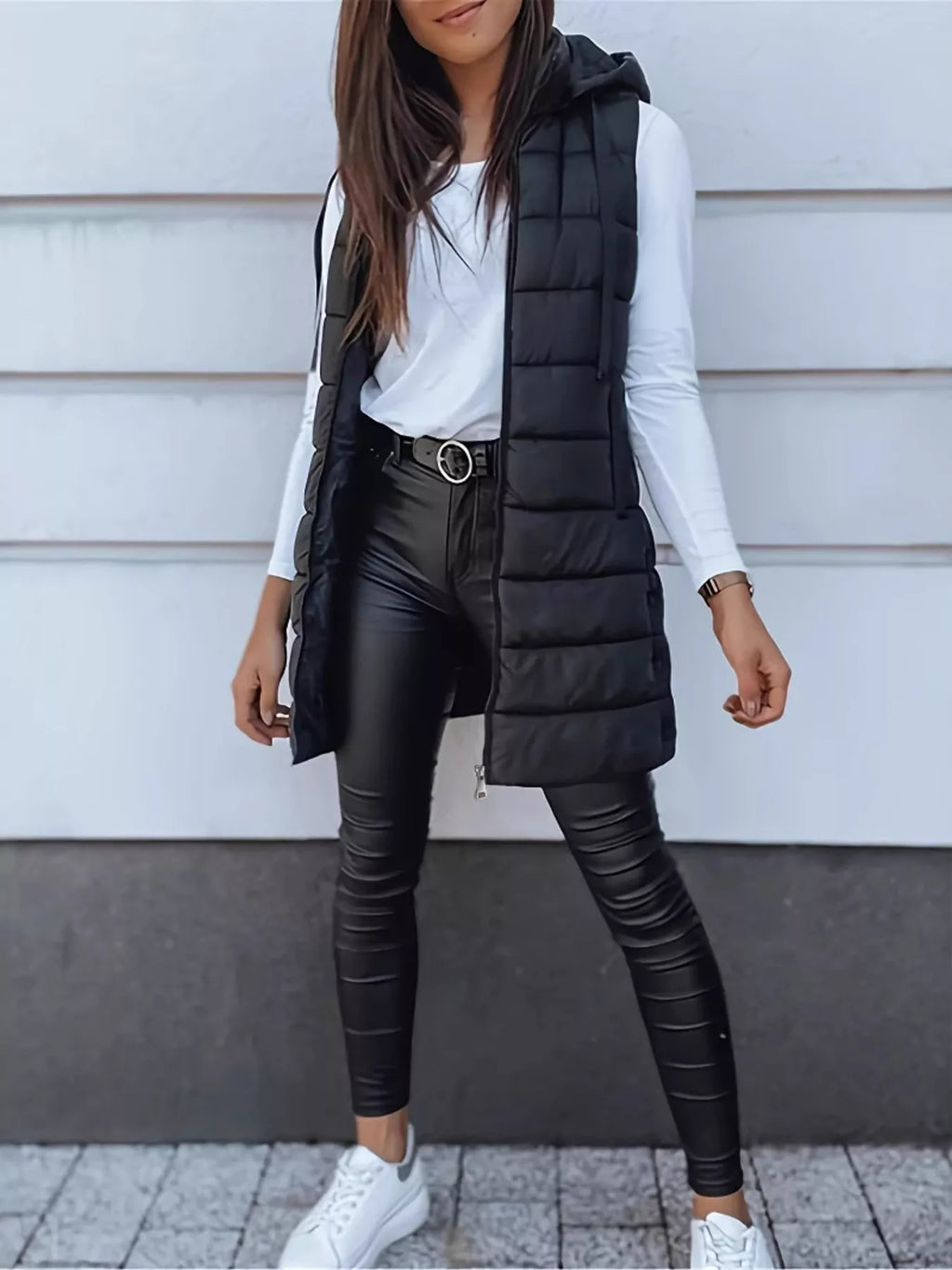 Zip Up Longline Hooded Puffer Vest Coat - Lilixa.store