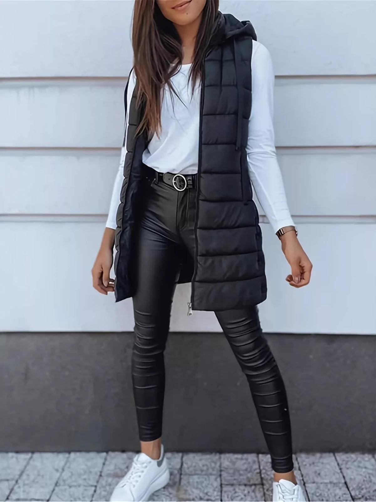 Zip Up Longline Hooded Puffer Vest Coat - Lilixa.store