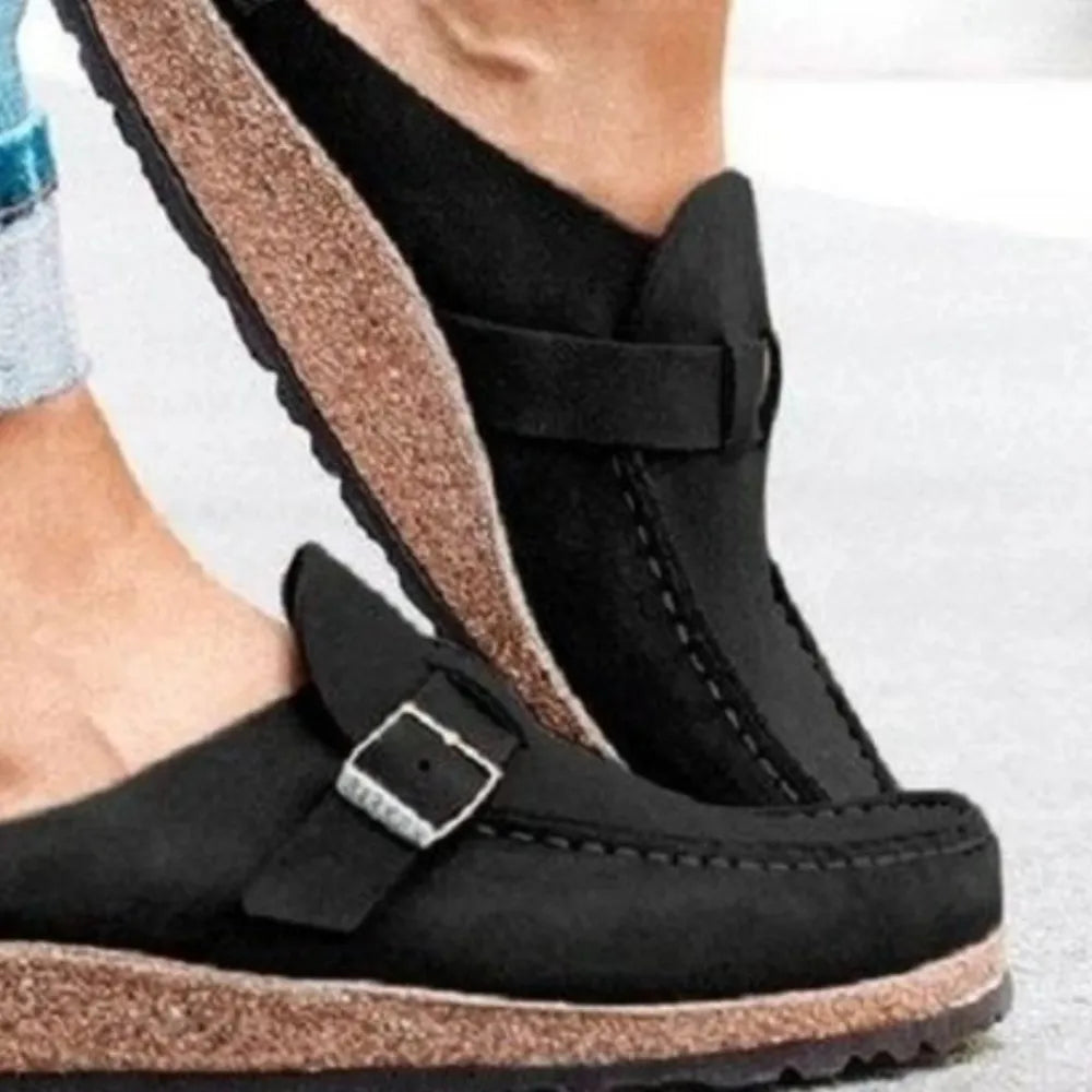 Round Toe Low Heel Buckle Loafers - Lilixa.store