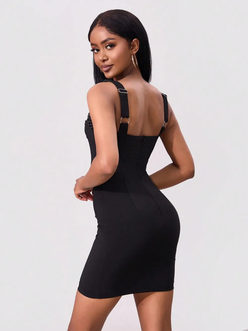 Bead Trim Wide Strap Wrap Dress - Lilixa.store