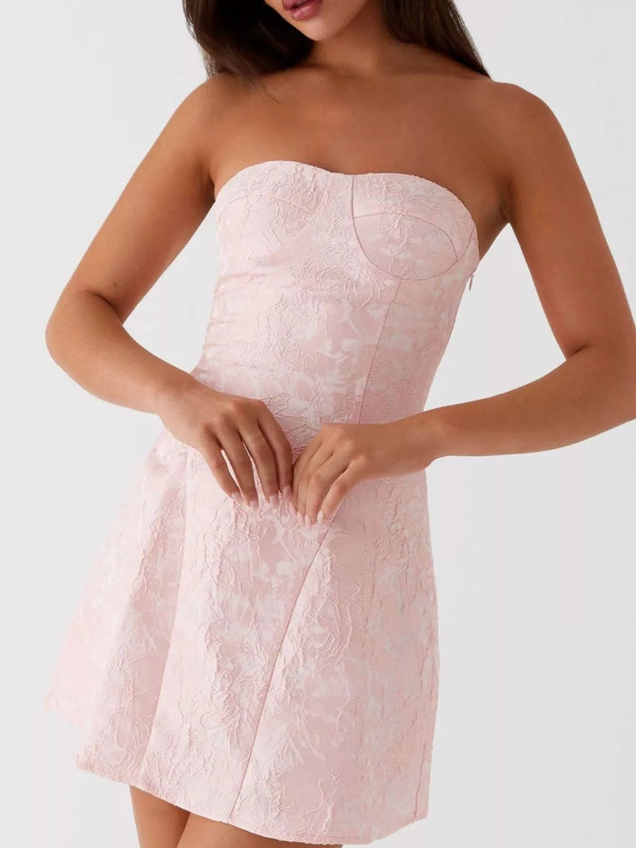 Lace Up Jacquard Tube Mini Dress - Lilixa.store