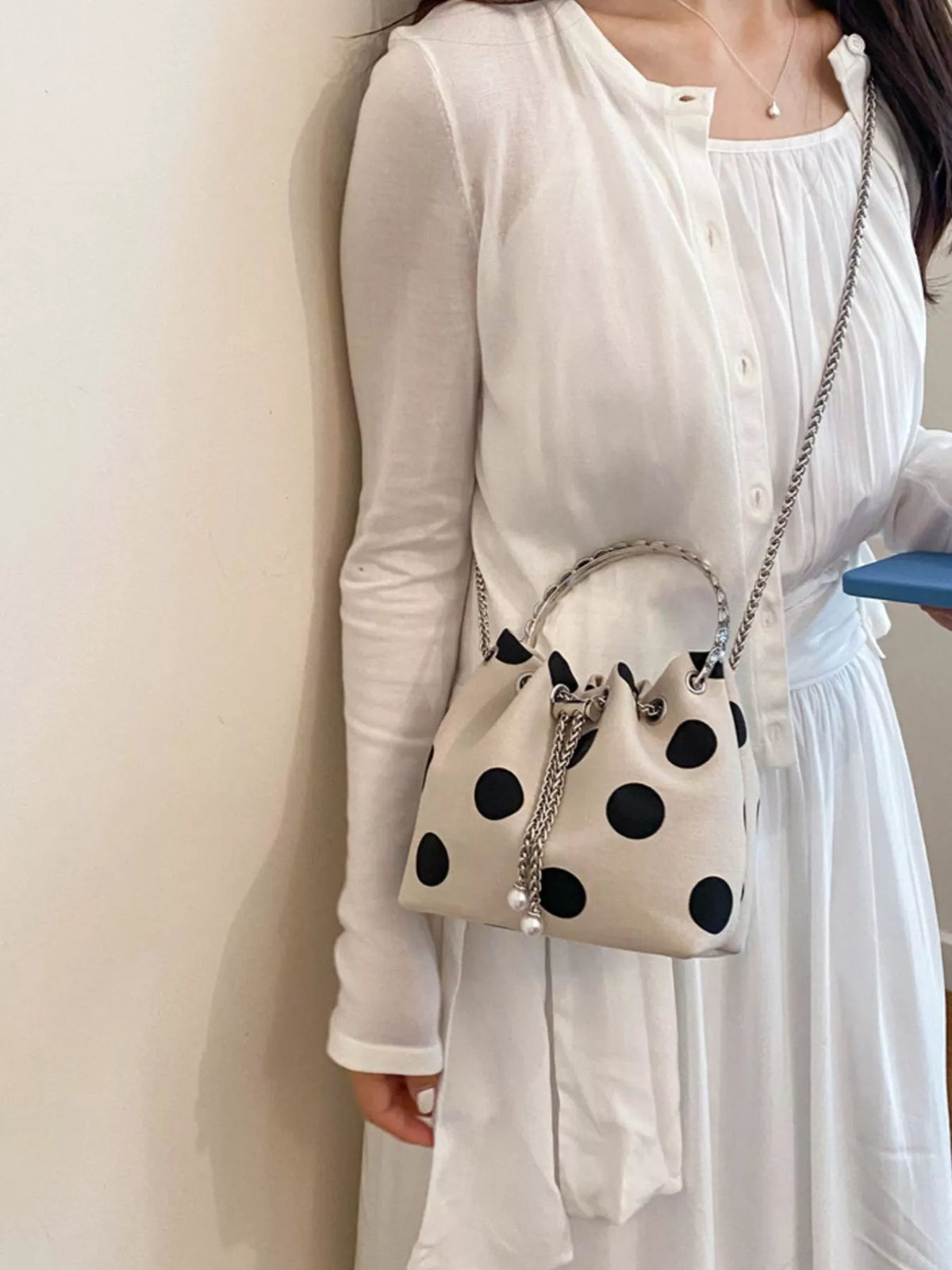 Polka Dot Bucket Crossbody Bag