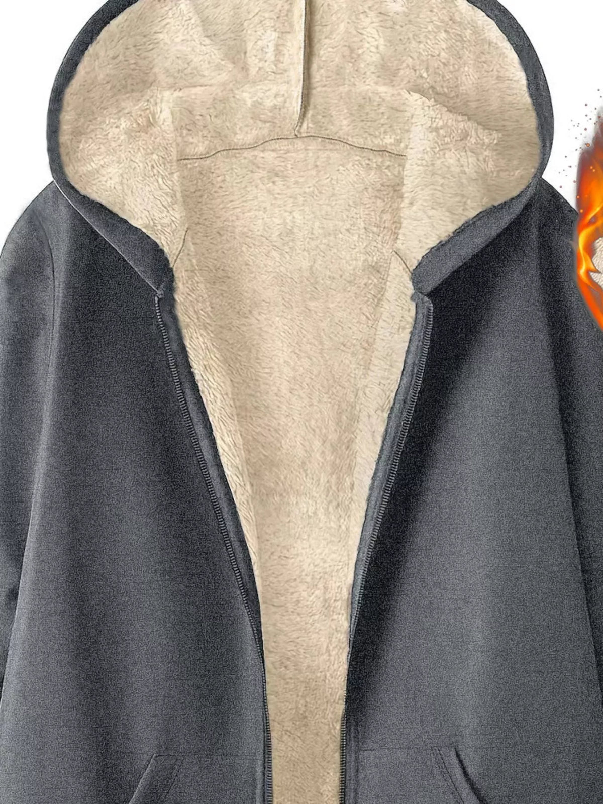 Fleece-Lined Zip Up Hooded Outerwear - Lilixa.store