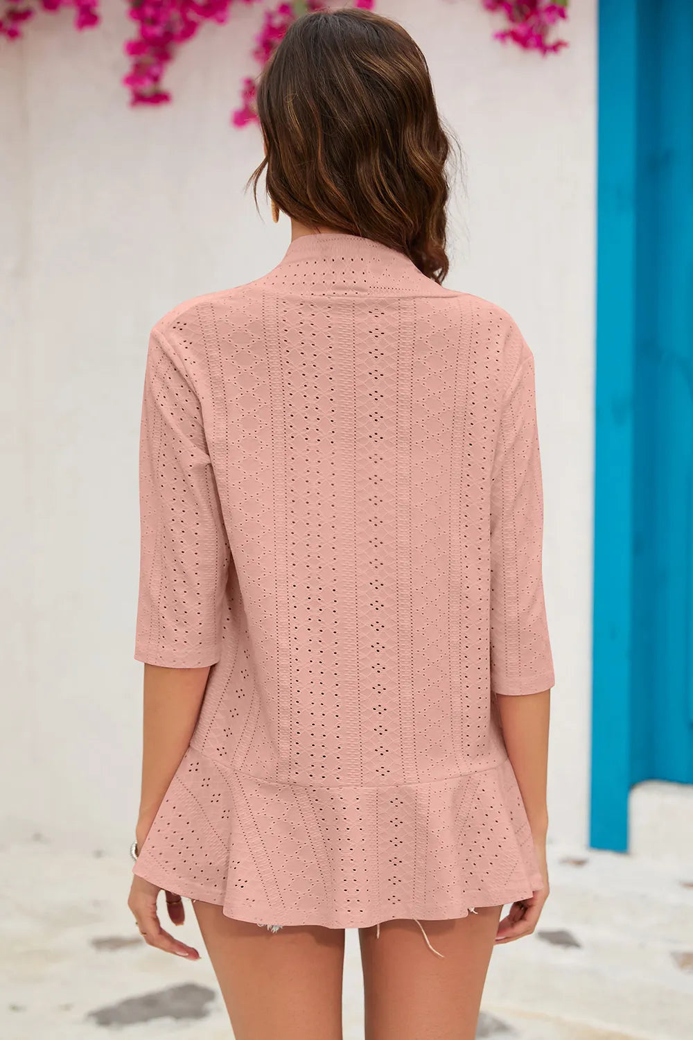 Eyelet Open Front Cardigan - Lilixa.store