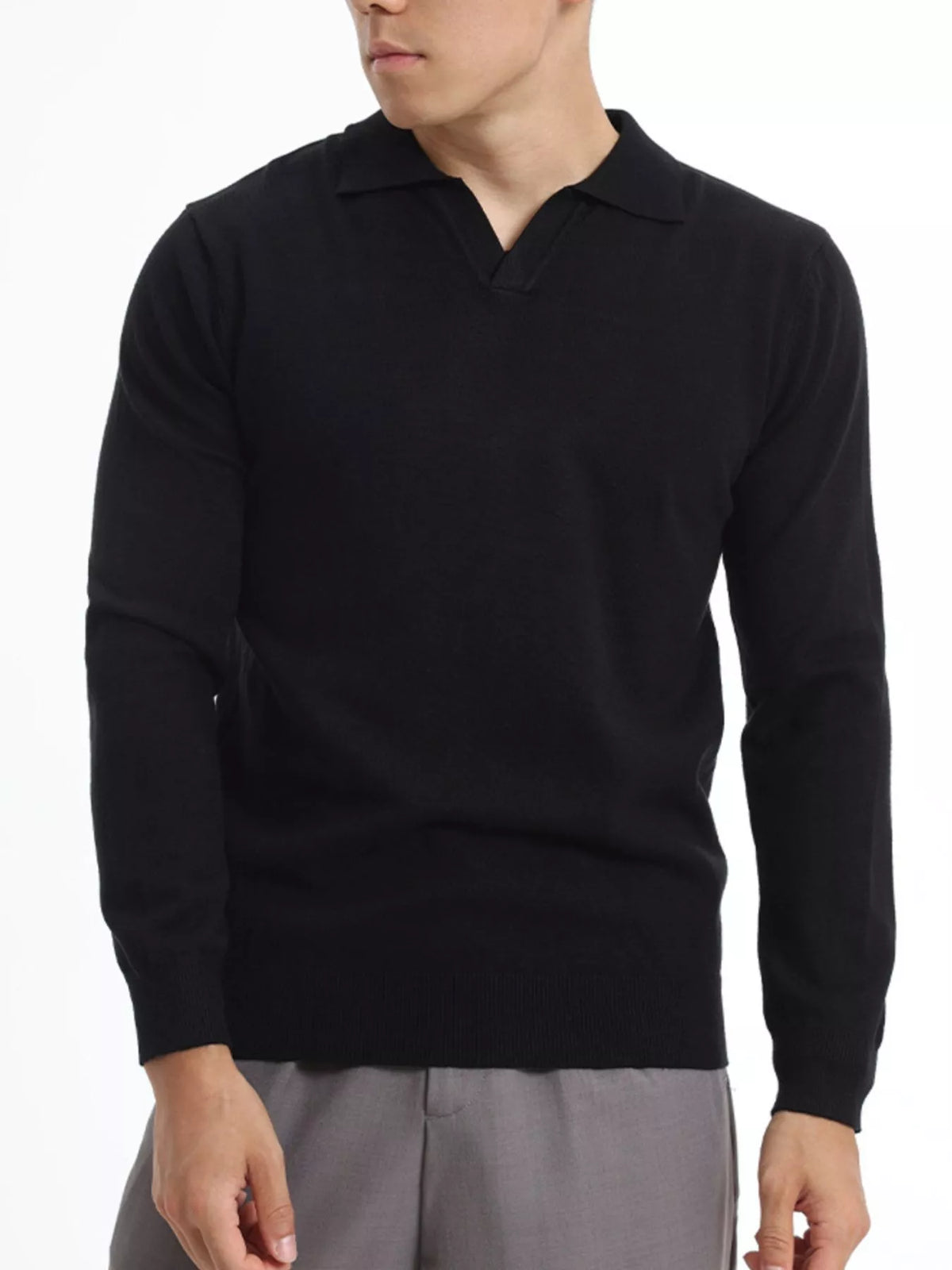 Men's Plus Size Long Sleeve Polo Collar Knit Top