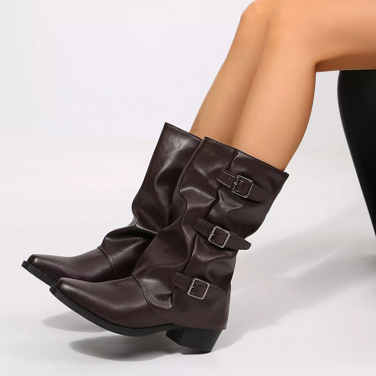 Point Toe Block Heels Boots