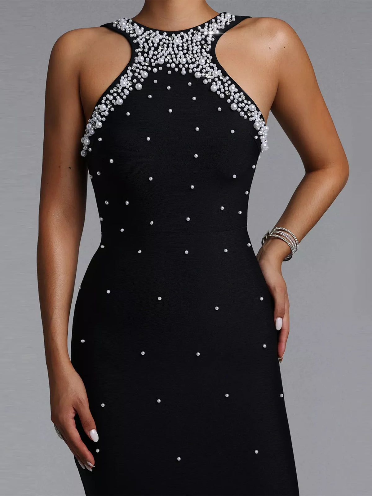 Pearl Detail Sleeveless Maxi Dress - Lilixa.store
