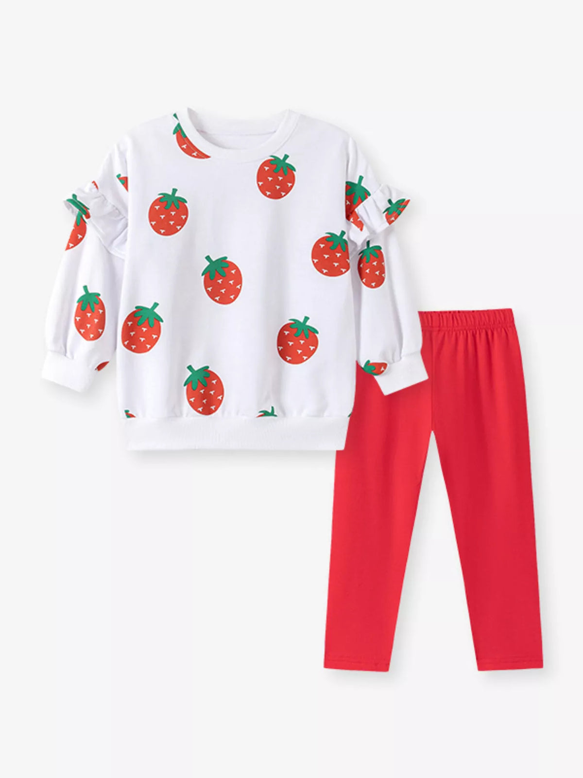 Children's Strawberry Long Sleeve Sweatshirt and Leggings Set in White, view 2
