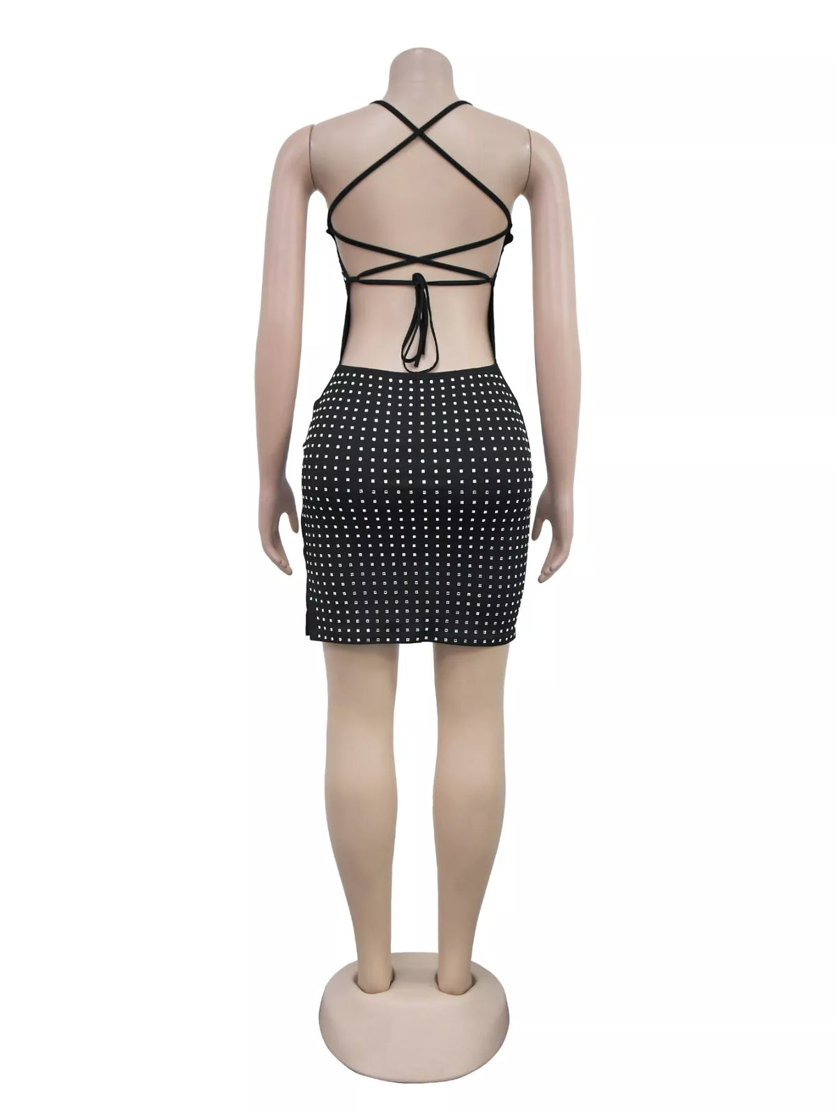 Rhinestone Embellished Bodycon Mini Dress in Black, view 5