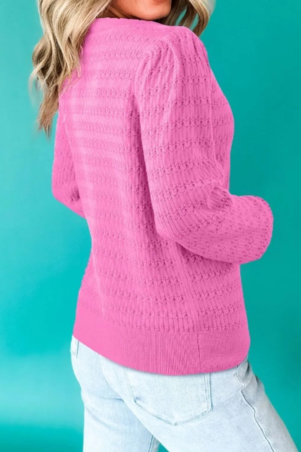 Texture Round Neck Long Sleeve Sweater - Lilixa.store