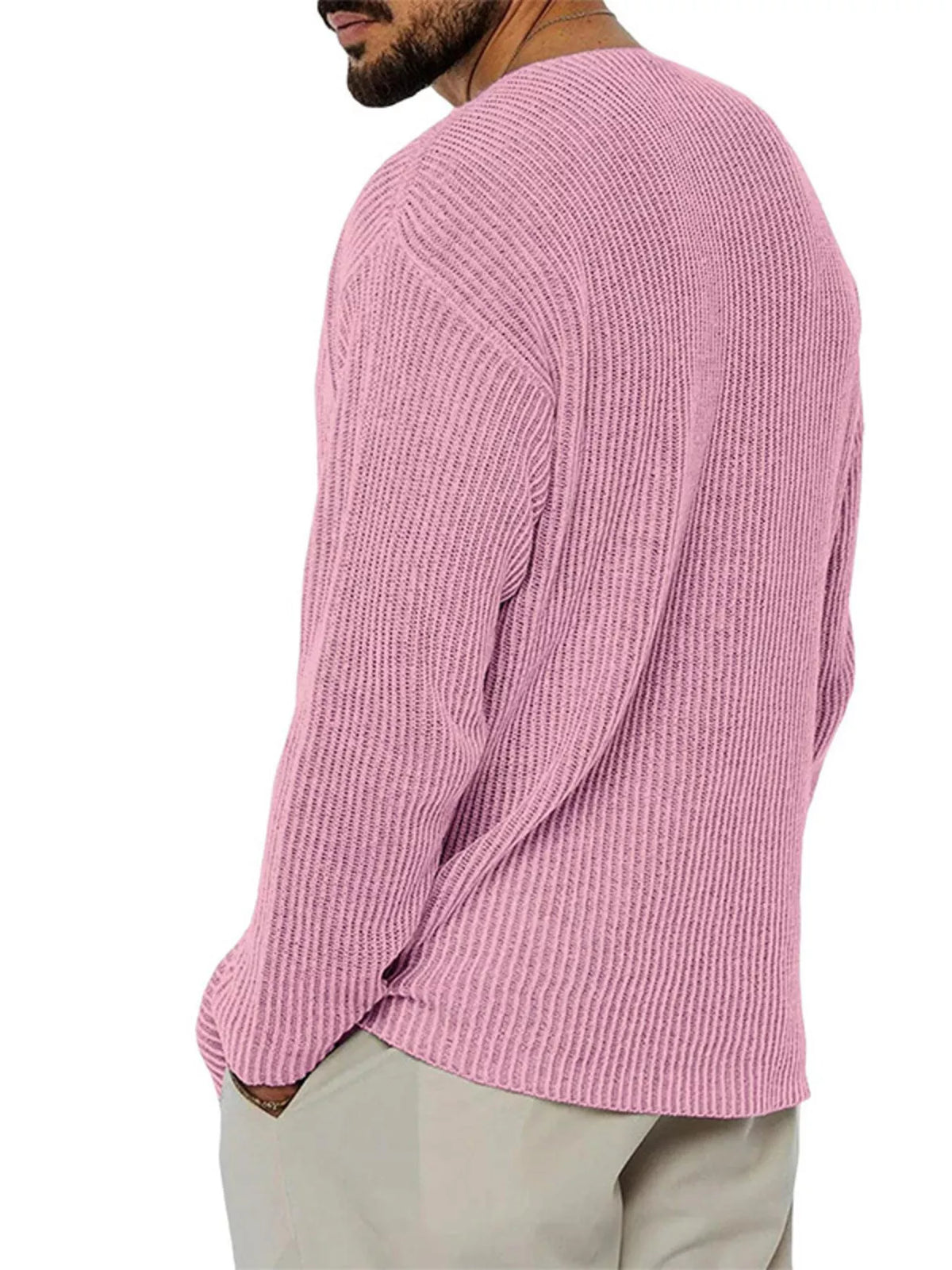 Men's Casual V-Neck Ribbed Knit Sweater - Lilixa.store