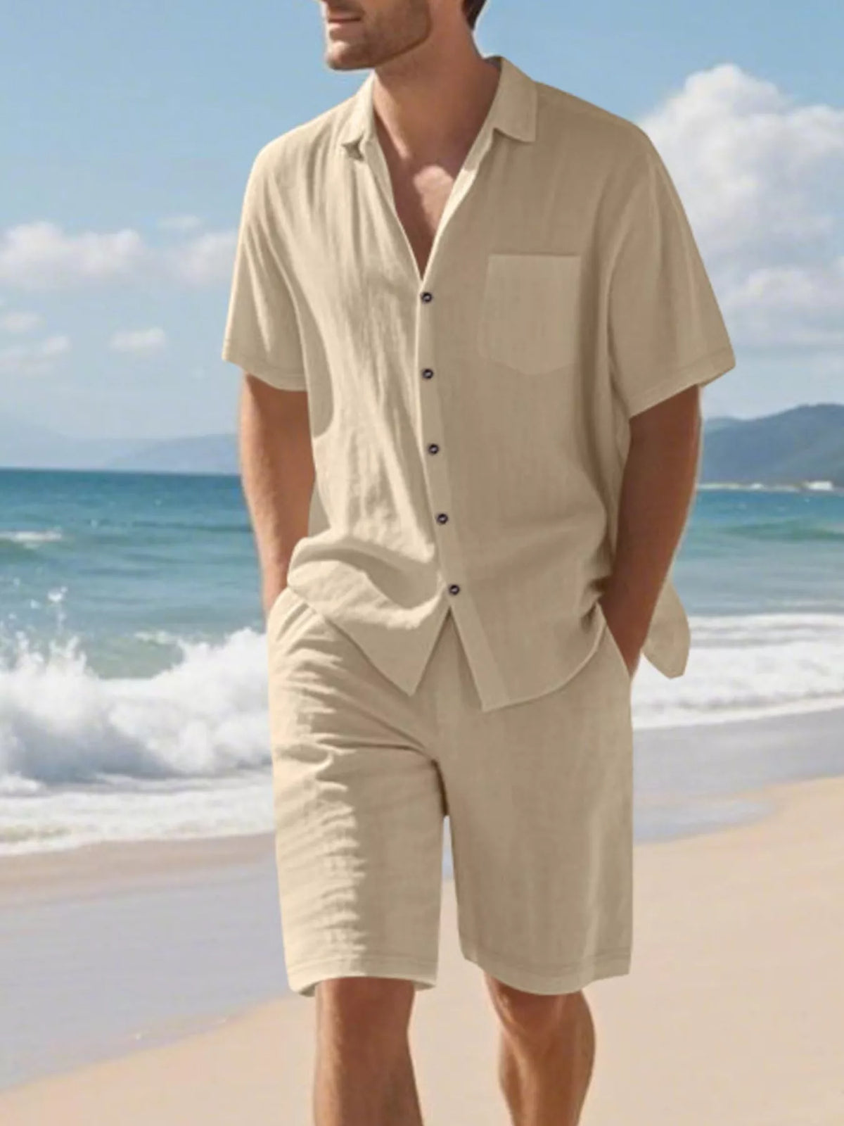 Men's Full Size Casual Button Up Shirt and Shorts Set Plus Size - Lilixa.store