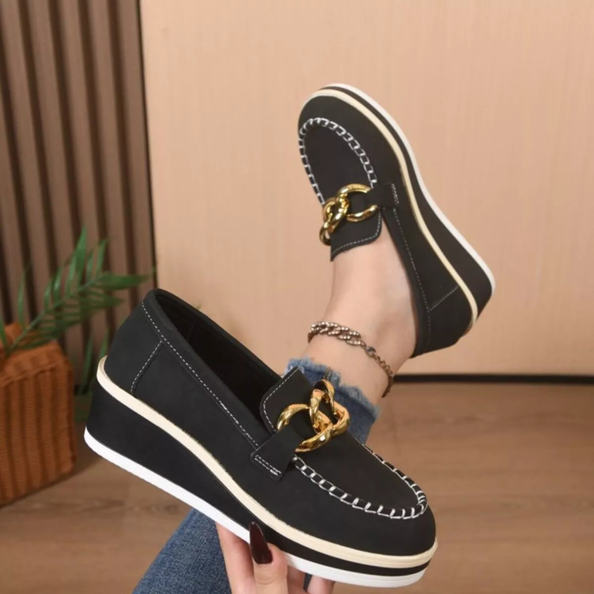 Round Toe Wedge Slip-Ons - Lilixa.store
