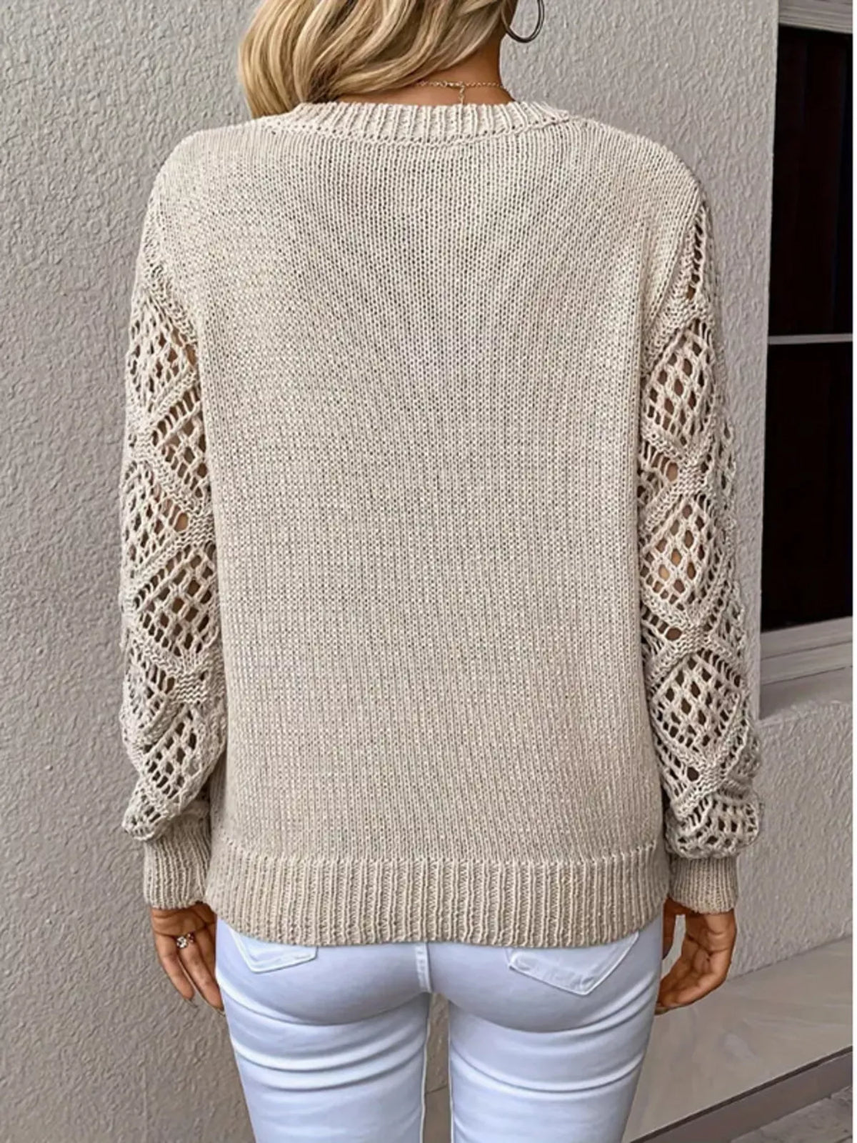 V-Neck Hollow-Out Sleeve Knit Sweater, view 2
