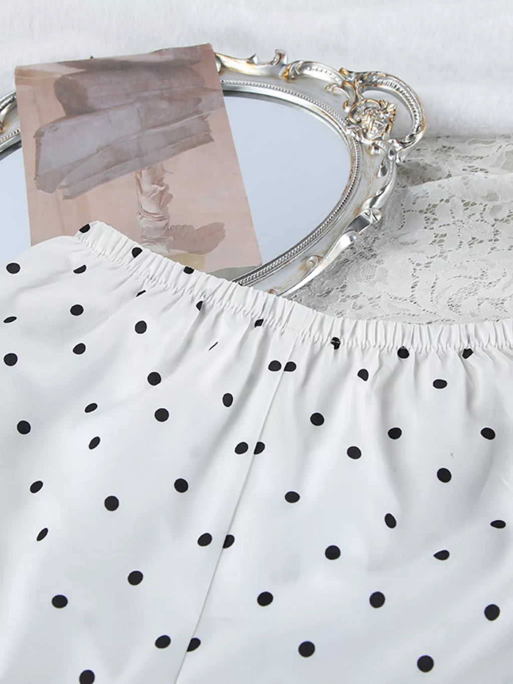 Polka Dot Lace Trim Cami & Cardigan and Shorts Set - Lilixa.store