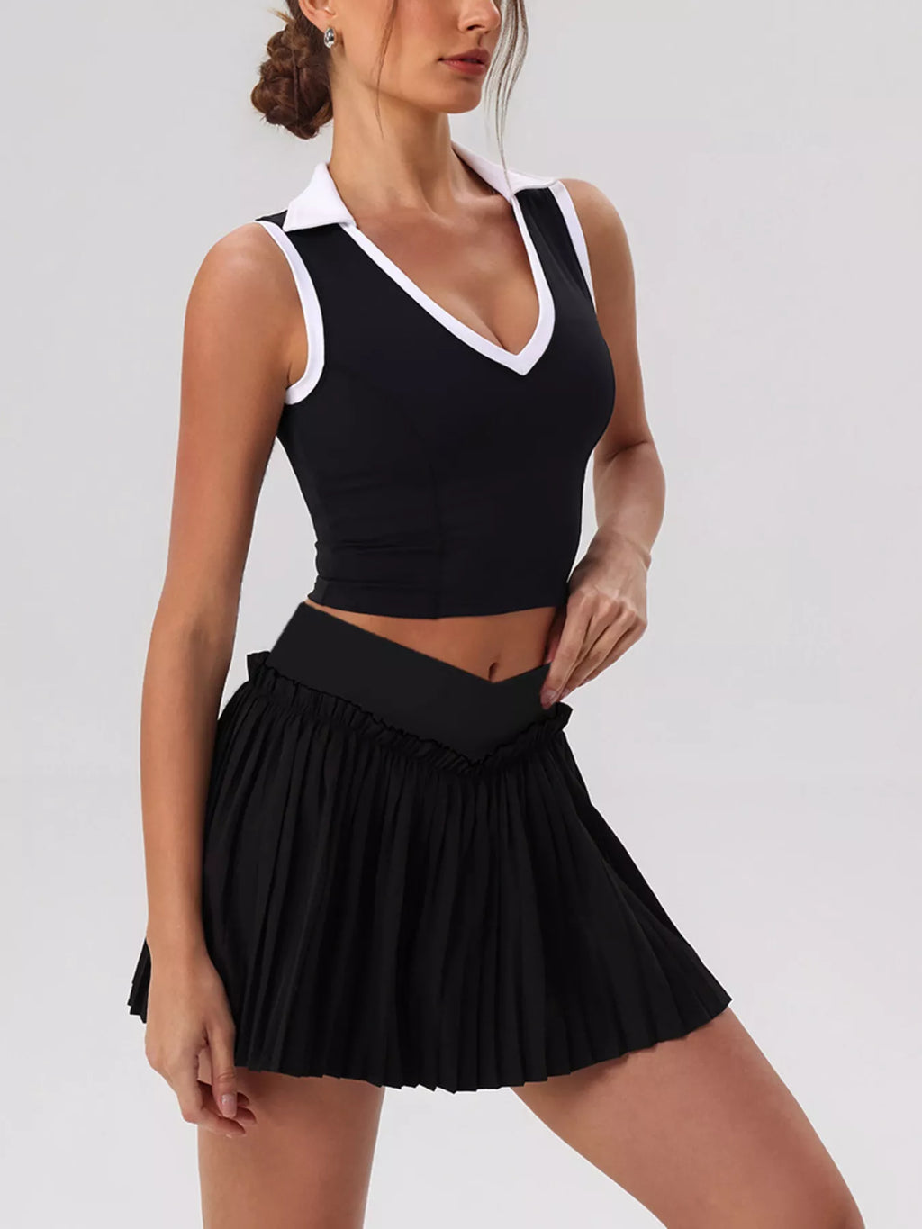 Sleeveless Top and Pleated Skirt Active Set - Lilixa.store