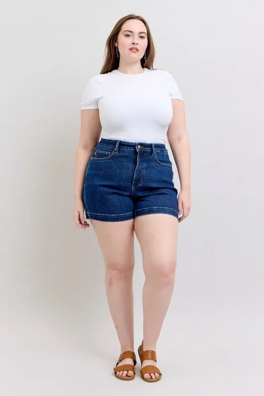 Judy Blue Full Size High Waist Tummy Control Denim Shorts Plus Size - Lilixa.store