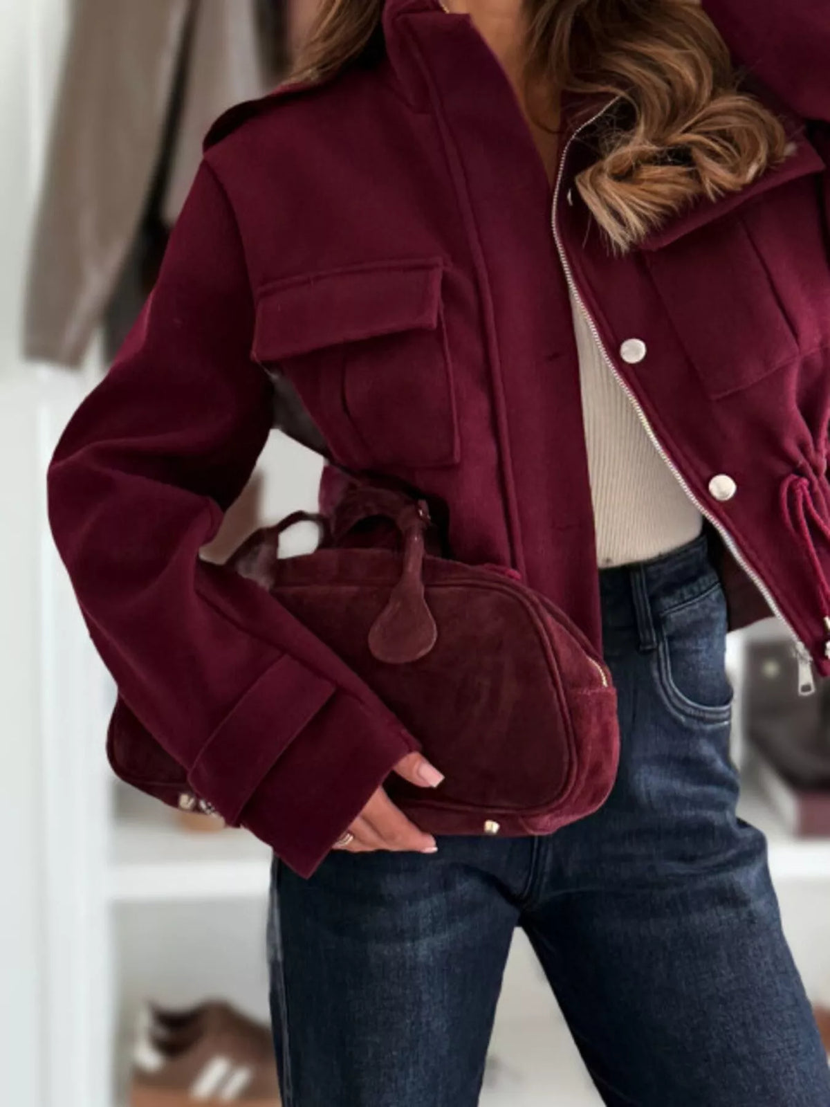 Drawstring Button-Up Casual Jacket, view 10