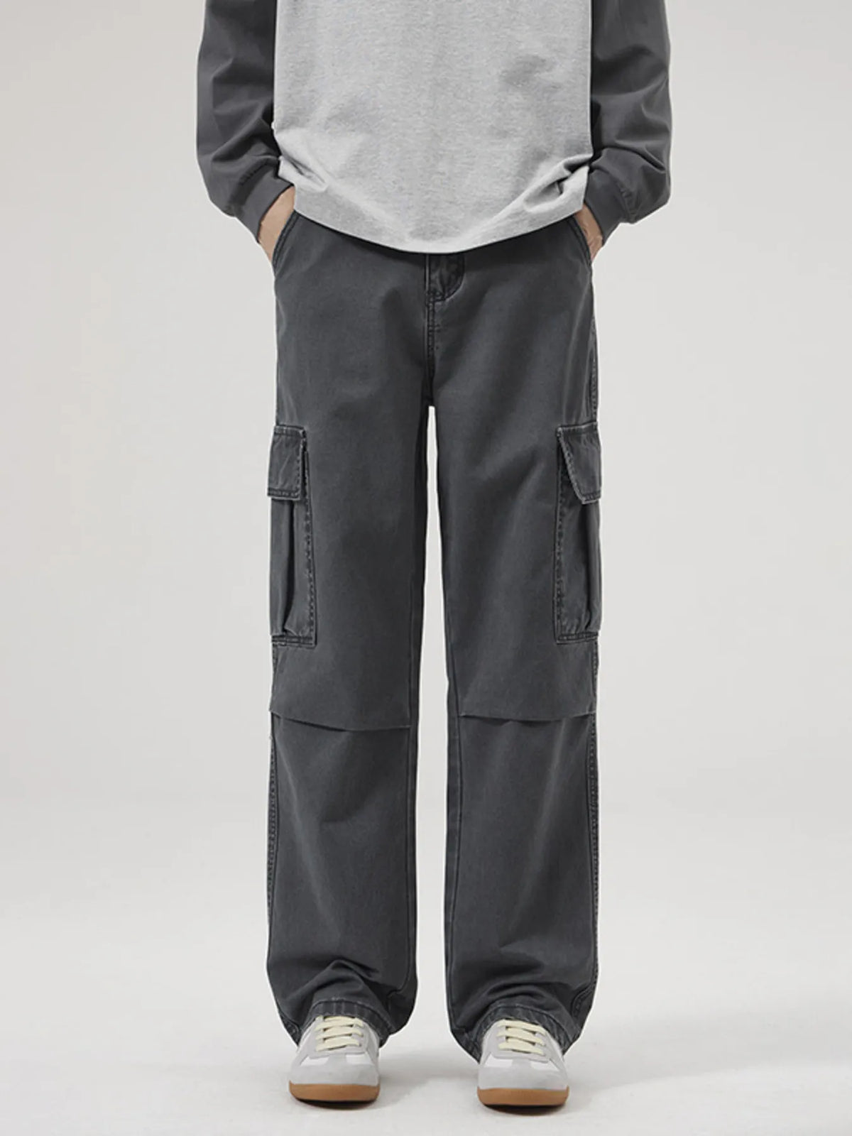 Men's Full Size Loose Fit Cargo Pants Plus Size in Grey