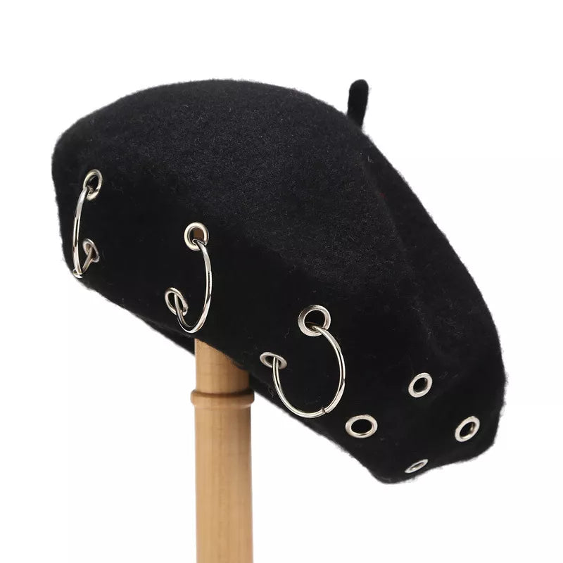 Metal Ring Embellished Beret Hat – image 1 | Lilixa Spooky Season