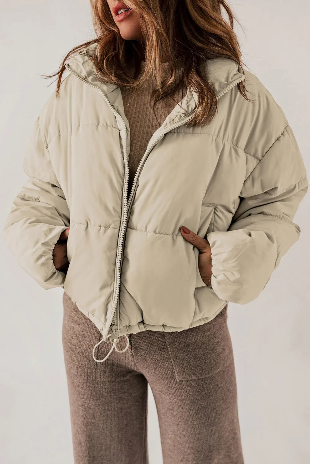 Zip Up Collared Neck Long Sleeve Winter Coat - Lilixa.store