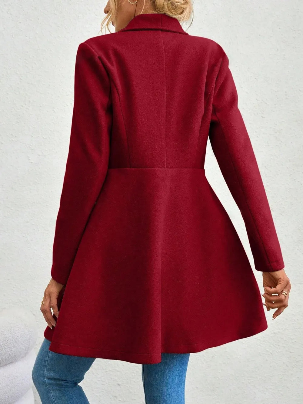 Collared Neck Button Up Long Sleeve Coat, view 3