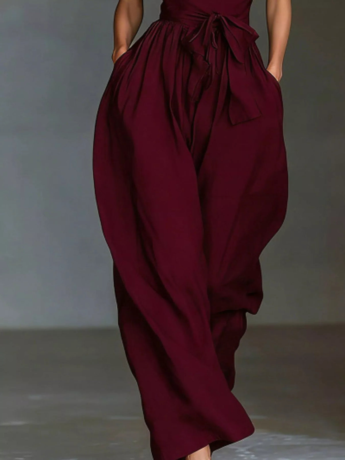 Halter Neck Wide-Leg Jumpsuit with Waist-Tie Detail