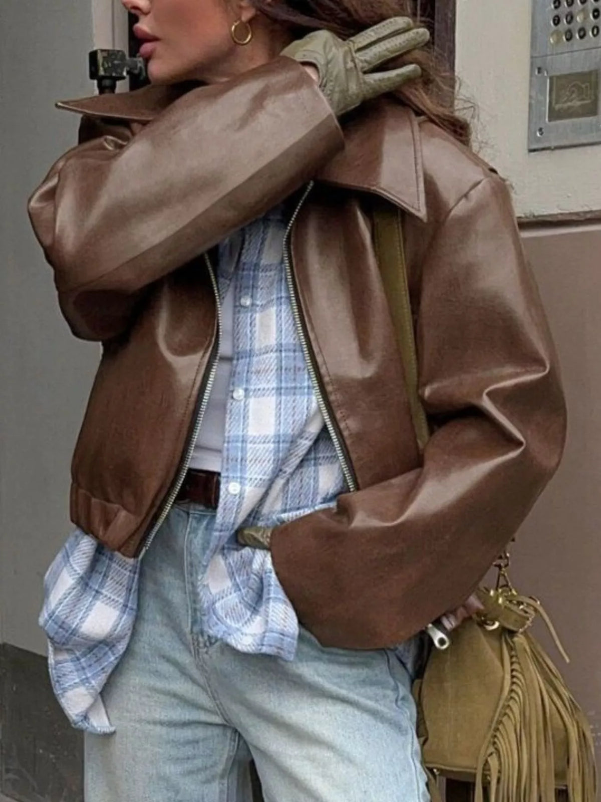 Faux Leather Zip Up Jacket - Lilixa.store