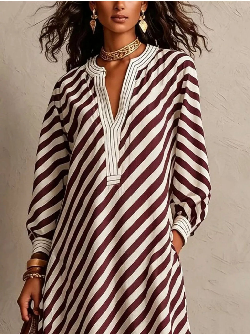 Striped Long Sleeves Maxi Dress - Lilixa.store