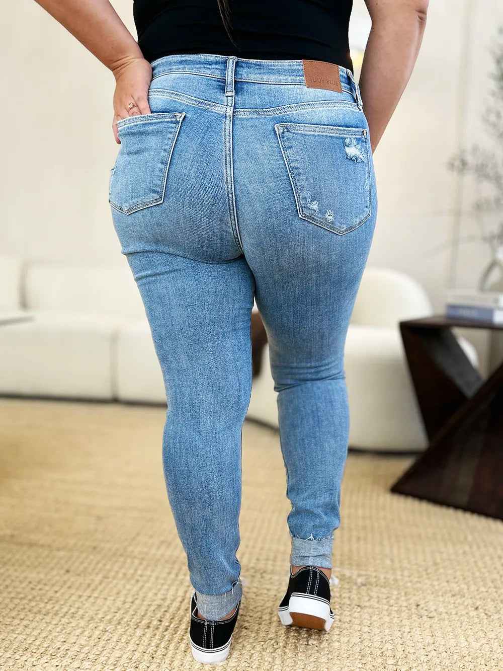 Judy Blue Full Size Mid Rise Destroy & Cuff Skinny Jeans - Lilixa.store