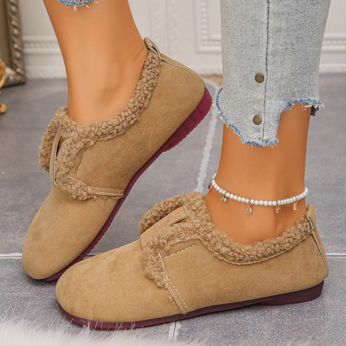 Faux Fur Lined Slip-Ons - Lilixa.store