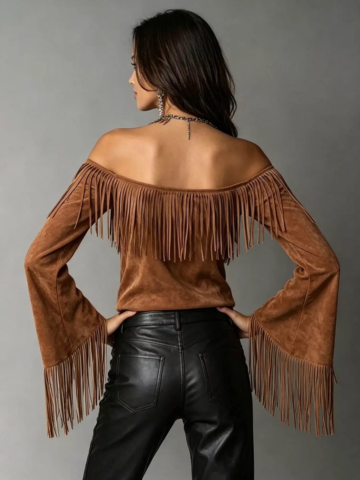 Full Size Fringed Off-Shoulder T-Shirt Plus Size