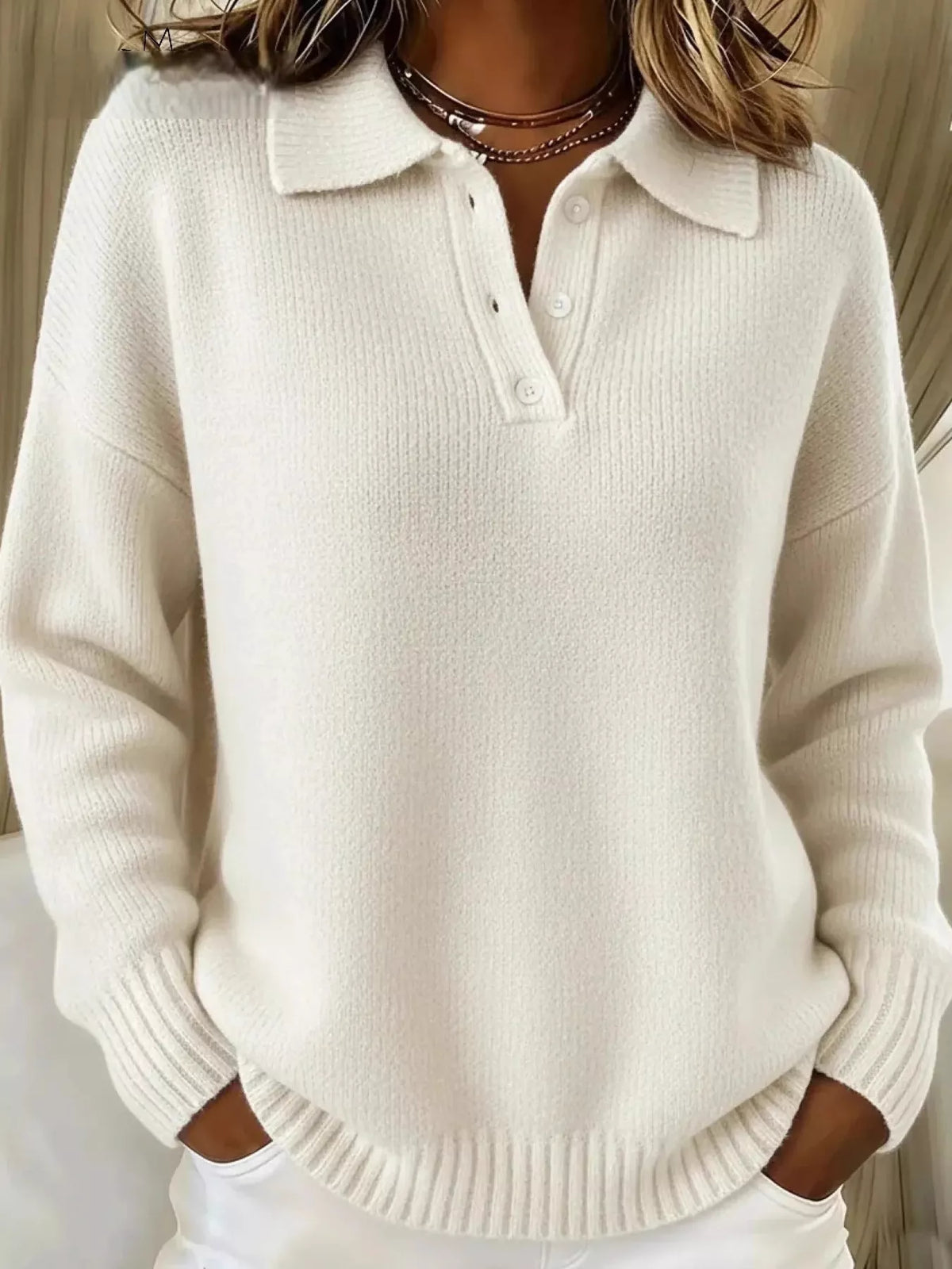 Full Size Button Detail Dropped Shoulder Sweater Plus Size