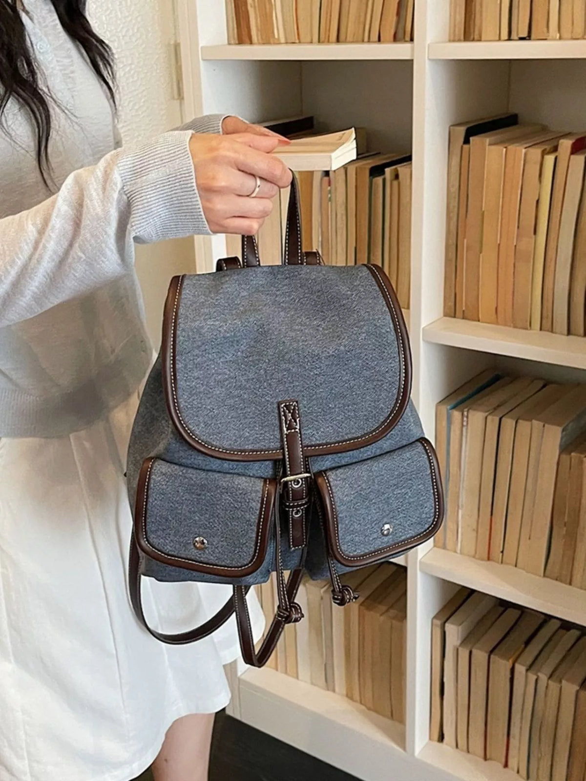 Casual Denim Flap Backpack Bag - Lilixa.store