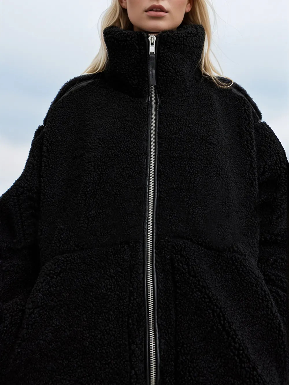 Zip Up Turtleneck Long Sleeve Plush Jacket, view 4