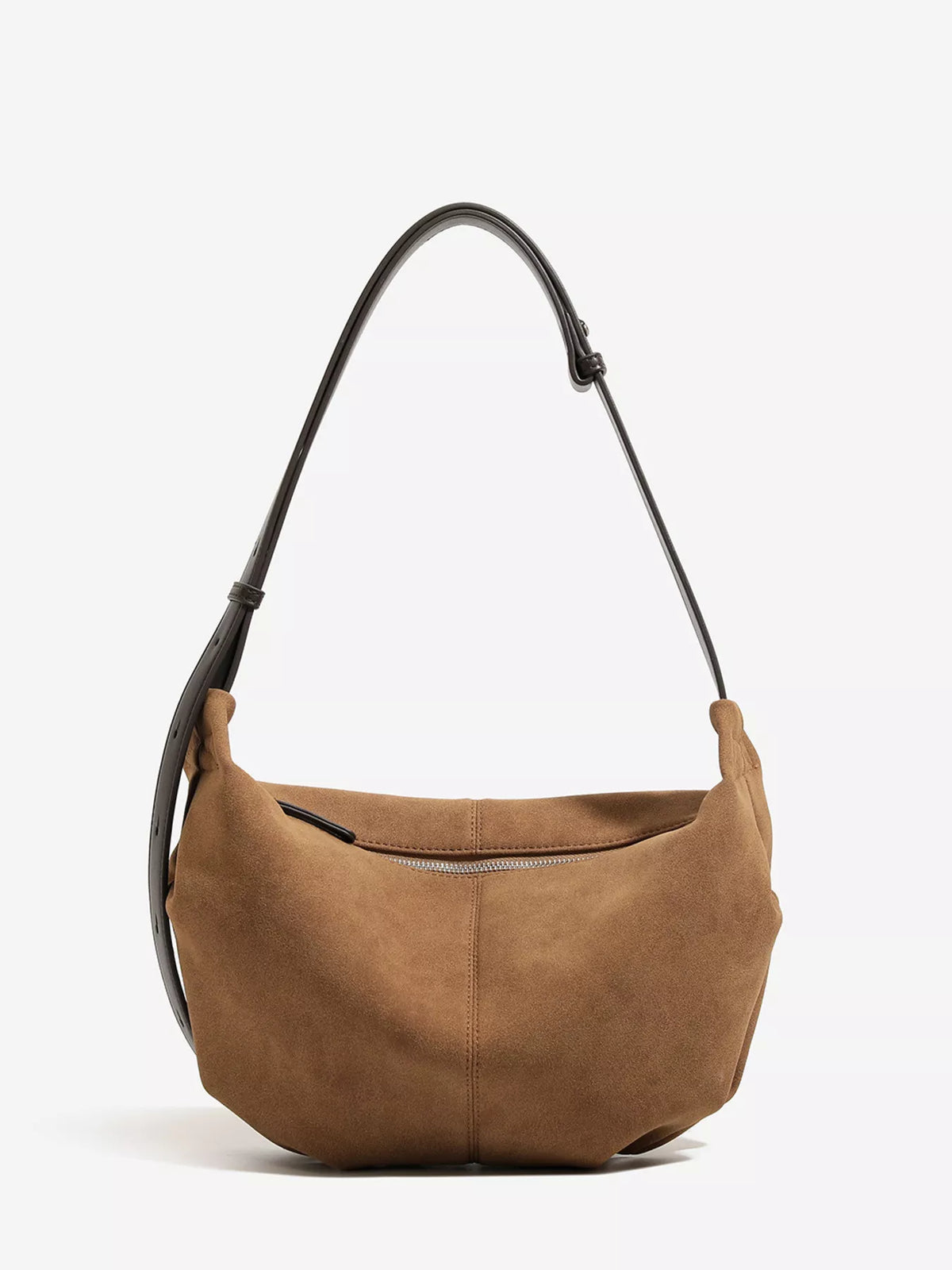 Vintage Suede Crescent Shoulder Bag with Adjustable Strap, view 2