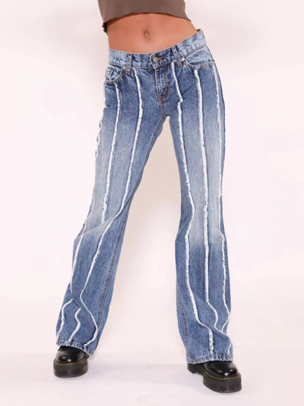 Striped Low-Rise Flare Jeans