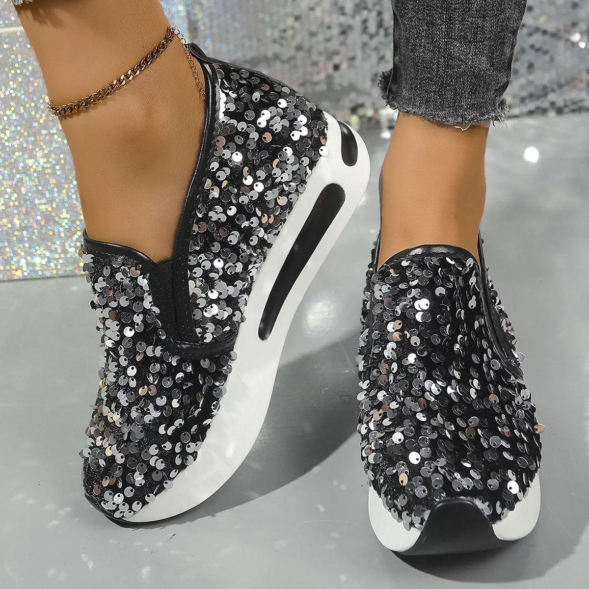 Sequin Round Toe Slip-Ons - Lilixa.store