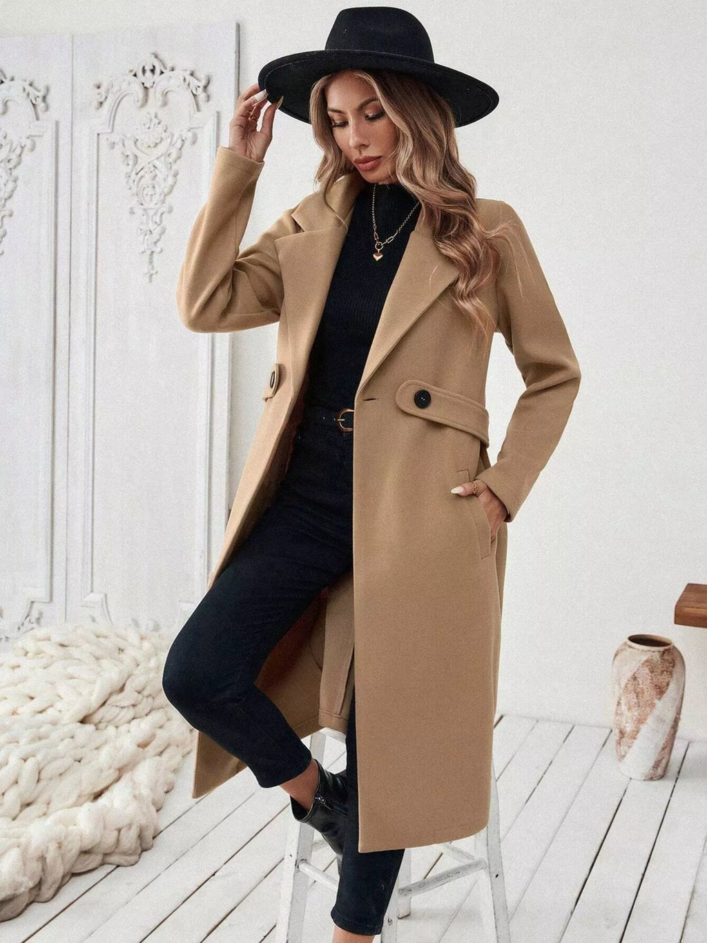One Button Lapel Collar Overcoat - Lilixa.store